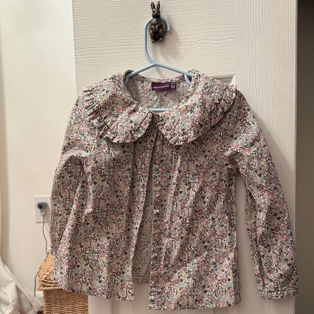 Floral Kids Blouse with Ruffled Collar